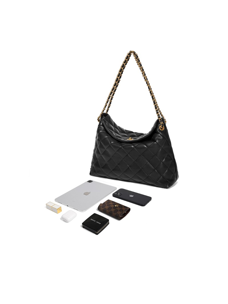 Tote Bag Small Fragrance Chain Premium Black Commuter underarm bag 