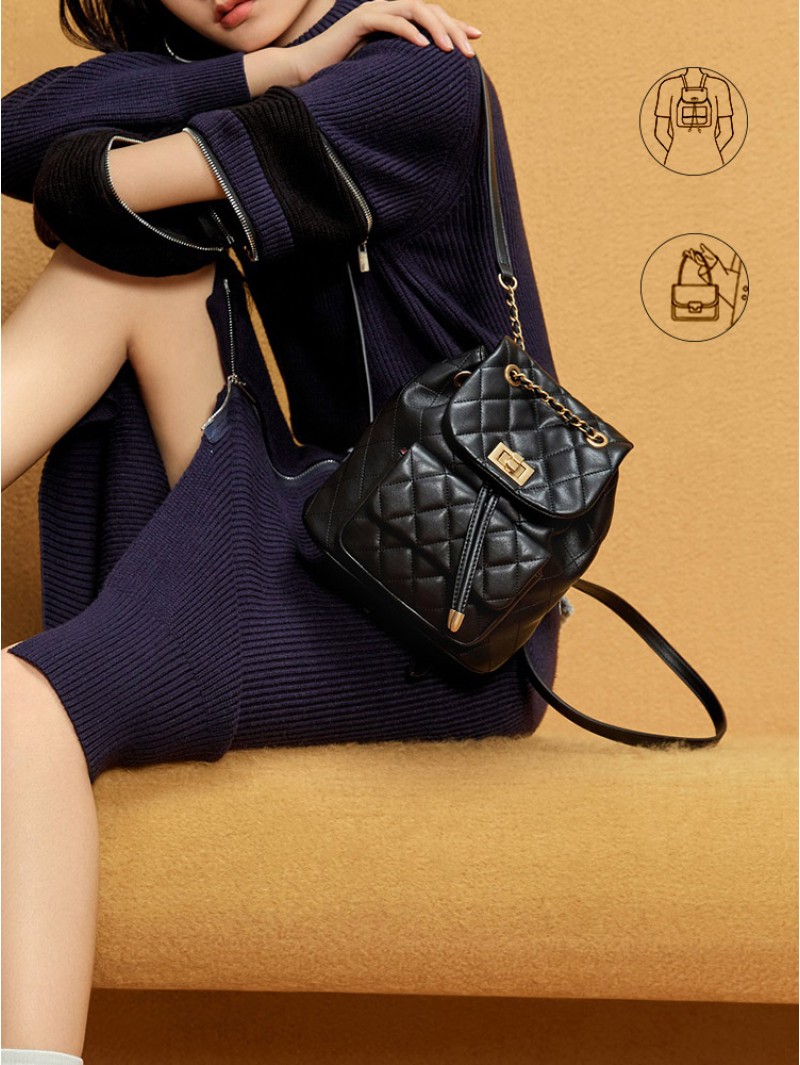 Backpack Female Small Fragrance Chain Schoolbag Texture Commuting Light Travel Bag Small Backpack 