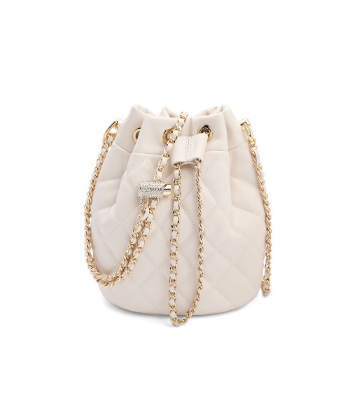 Bag Women Bucket Bag Commuter Travel Small Fragrance Drawstring Design Chain White Crossbody Bag