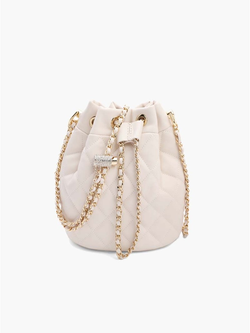 Bag Women Bucket Bag Commuter Travel Small Fragrance Drawstring Design Chain White Crossbody Bag 