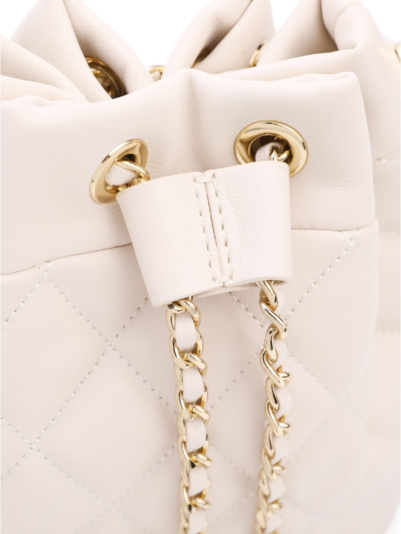 Bag Women Bucket Bag Commuter Travel Small Fragrance Drawstring Design Chain White Crossbody Bag 